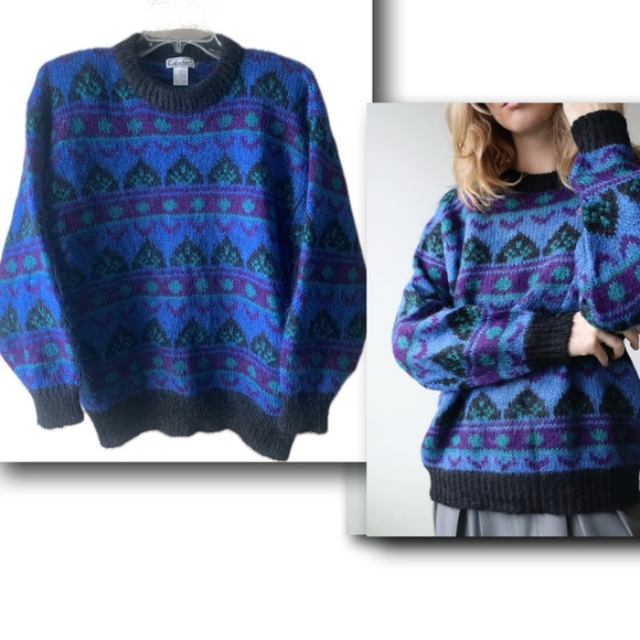 💙💜🖤Vintage Mohair Blend Sweater EUC Gallagher         Size-Large - Picture 1 of 14